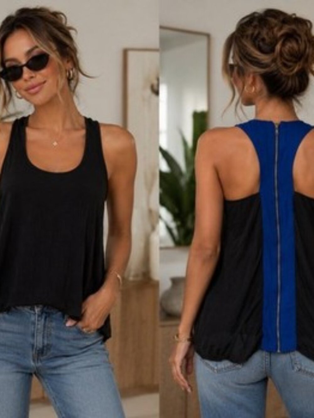 MY STORY Racerback Tank Top Trendy LOS ANGELES BOUTIQUE Designer Black Blouse M
